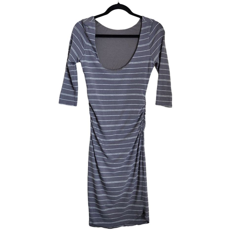 ATHLETA Modal Sz XS P Comeback Midi Gray‎ Striped Womens Dress Cinched Sides